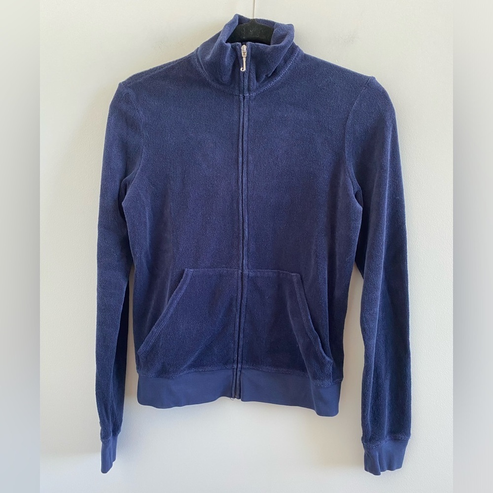 Juicy Couture Y2K Blue Terry Cloth Full Zip Jacket Size Large Preppy